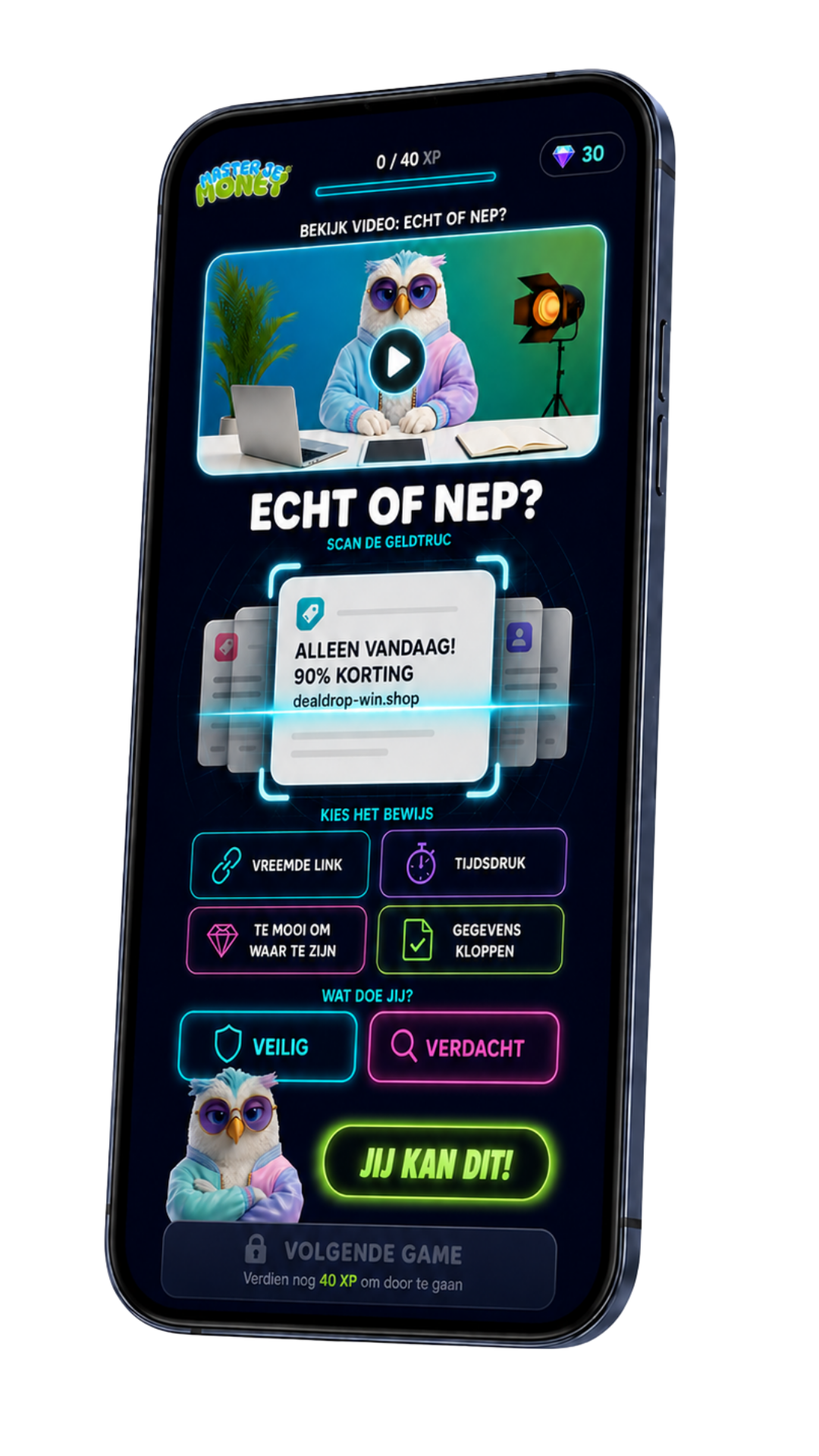 Master Je Money-appgame waarin jongeren leren kiezen tussen achteraf betalen en sparen